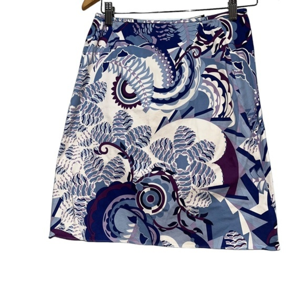 Tahari Turk Blue Purple Floral Geometric Mini Skirt Size 0 #50